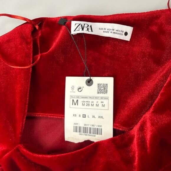 NWT ZARA Velvet Draped Asymmetric Neck Padded Shoulders Mini Dress Sz Medium Red - Picture 13 of 15